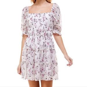 🆕️TRIXXI Ruffled Elbow Puff Sleeve Tiered Floral Square Neck Dress
